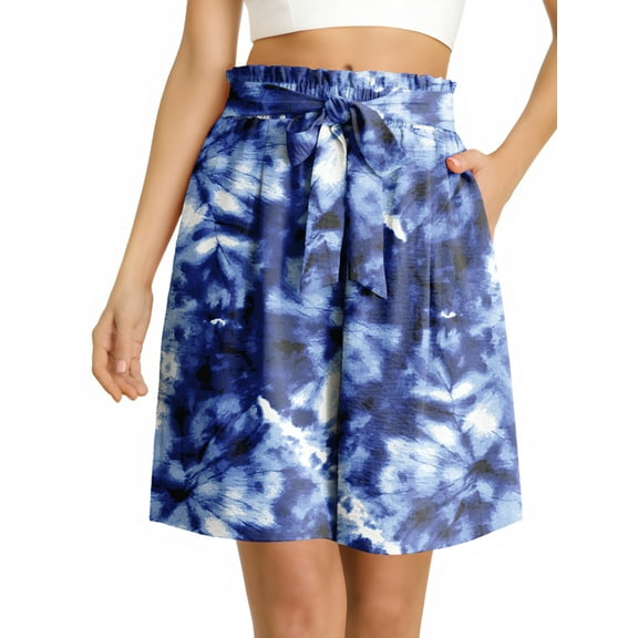 Anygrew Women's Shorts Wide Leg Shorts for Women with Pockets Womens High Waist Shorts Bowknot Tie Waist