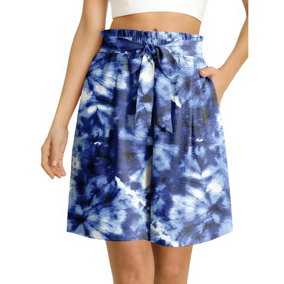 Anygrew Women's Shorts Wide Leg Shorts for Women with Pockets Womens High Waist Shorts Bowknot Tie Waist