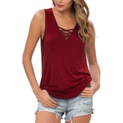 Anygrew Summer Womens Sleeveless Criss Cross Casual Tank Tops Basic Blouse