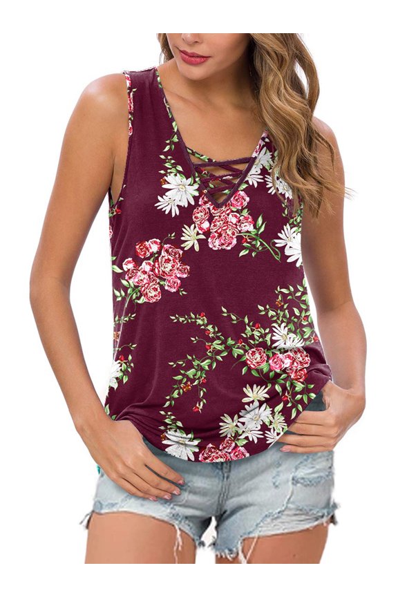Summer Womens Sleeveless Criss Cross Casual Tank Tops Basic Blouse