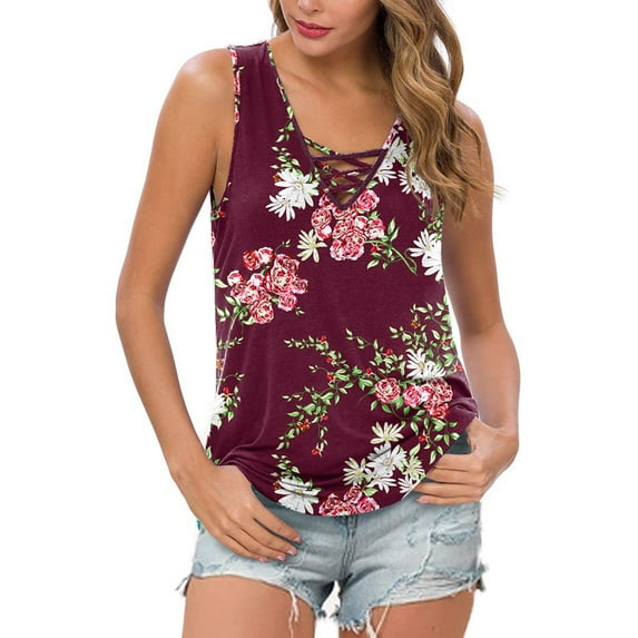 Anygrew Summer Womens Sleeveless Criss Cross Casual Tank Tops Basic Blouse