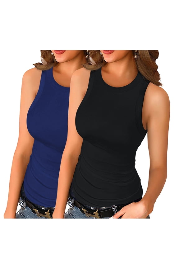 2 Pack Women's Summer Sleeveless Casual Camisole Shirt Slim Knit Ribbed Tank Tops