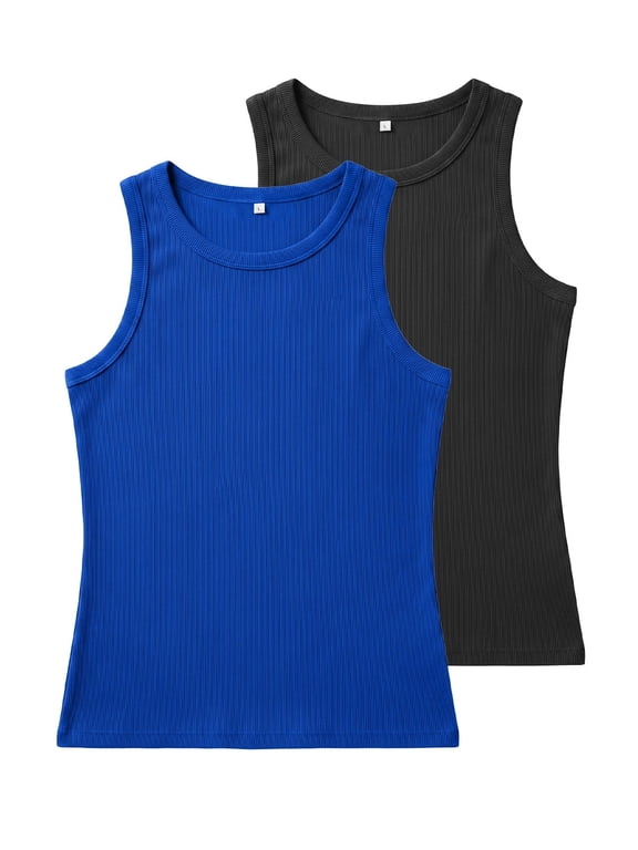 2 Pack Women's Summer Sleeveless Casual Camisole Shirt Slim Knit Ribbed Tank Tops