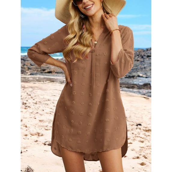 Anygrew Women's Swimsuit Coverups Bikini Coverup Beachwear Women Beach Dress Flower Motif