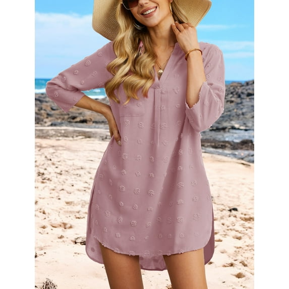 Anygrew Women's Swimsuit Coverups Bikini Coverup Beachwear Women Beach Dress Flower Motif