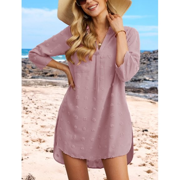 Anygrew Women's Swimsuit Coverups Bikini Coverup Beachwear Women Beach Dress Flower Motif