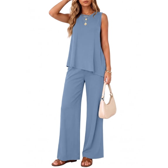 Anygrew Women's Two Piece Matching Lounge Sets Asymmetrical Split Tank Tops Wide Leg Pants Summer Outfits Tracksuit