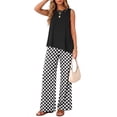 thumbnail image 1 of Anygrew Women's 2 Piece Matching Lounge Sets Asymmetrical Split Top and Wide Leg Pants With Pockets Summer Outfits Tracksuit Sets, 1 of 8