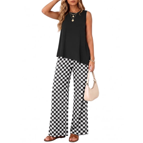 Anygrew Women's 2 Piece Matching Lounge Sets Asymmetrical Split Top and Wide Leg Pants With Pockets Summer Outfits Tracksuit Sets
