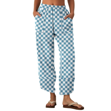 Anygrew Womens Baggy Wide Leg Pants Elastic Waisted Casual Palazzo Harem Pants Summer Beach Trousers with Pockets S-XXL