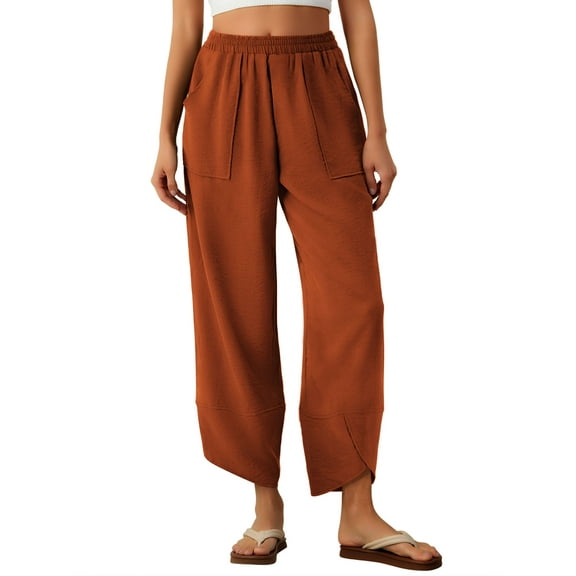 Anygrew Womens Baggy Wide Leg Pants Elastic Waisted Casual Palazzo Harem Pants Summer Beach Trousers with Pockets S-XXL