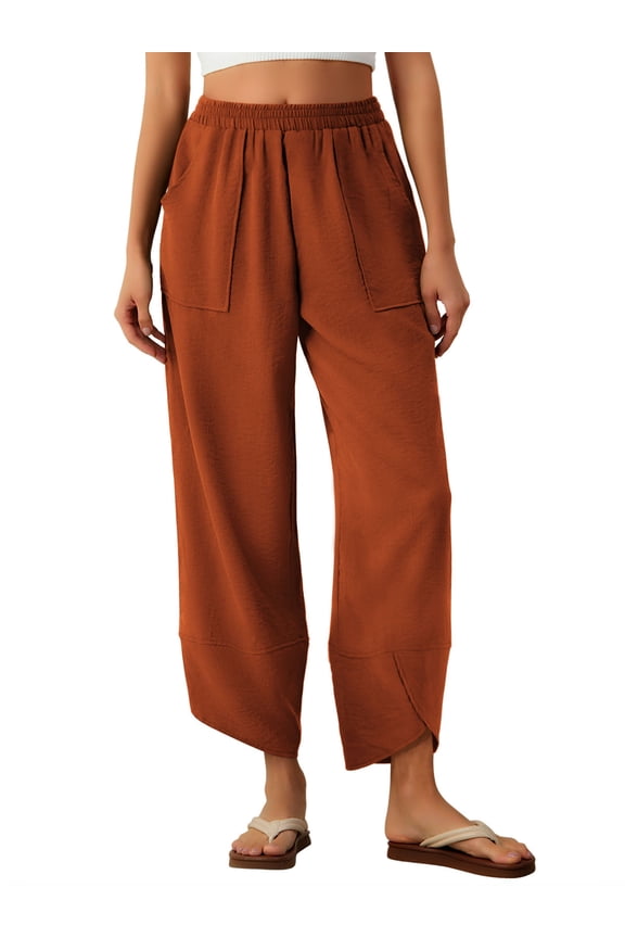 Womens Baggy Wide Leg Pants Elastic Waisted Casual Palazzo Harem Pants Summer Beach Trousers with Pockets S-XXL