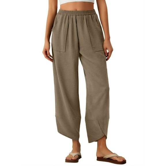 Anygrew Womens Baggy Wide Leg Pants Elastic Waisted Casual Palazzo Harem Pants Summer Beach Trousers with Pockets S-XXL