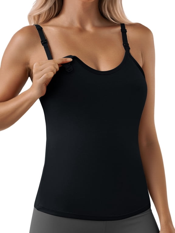 Womens Nursing Tank Tops with Built in Bra Camis for Breastfeeding with Adjustable Straps