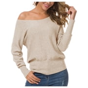 Anygrew Womens Off Shoulder Sweater Pullover Sweater For Women Knit Jumper,Beige