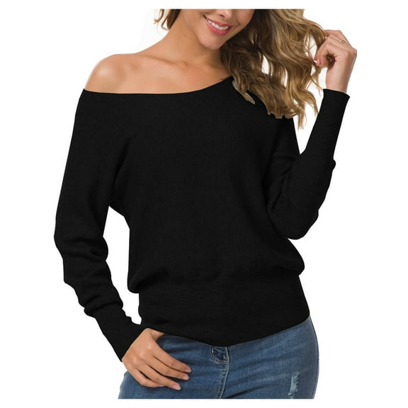 Anygrew Womens Off Shoulder Sweater Pullover Sweater For Women Knit Jumper,Black