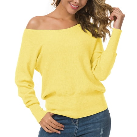 Anygrew Womens Off Shoulder Sweater Pullover Sweater For Women Knit Jumper