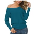 thumbnail image 1 of Anygrew Womens Off Shoulder Sweater Pullover Sweater For Women Knit Jumper,Peacock blue, 1 of 8