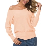 Anygrew Womens Off Shoulder Sweater Pullover Sweater For Women Knit Jumper,Soft Peach