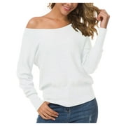 ANYGREW Womens Off Shoulder Sweater Pullover Sweater For Women Knit Jumper,White