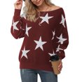 thumbnail image 1 of Anygrew Womens Pullover Sweater Off Shoulder Sweater Knit Jumper,FP Star Wine Red, 1 of 8