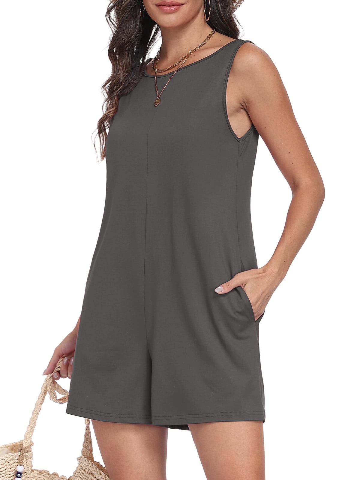 Rompers for Women Casual Short Sleeve Oversized Athletic Workout Reversible Hot Shot Tee Romper Deep Pockets