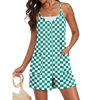 Anygrew Women's Summer Casual Loose Rompers Sleeveless Spaghetti Strap V Neck Short Jumpsuit with Pockets for Beach Vacation