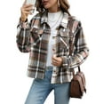 thumbnail image 1 of Anygrew Womens Shacket Plaid Shirts Flannel Shacket Jacket Long Sleeve Button Down Shirt Trendy Fall Outfits for Women Coats, 1 of 6