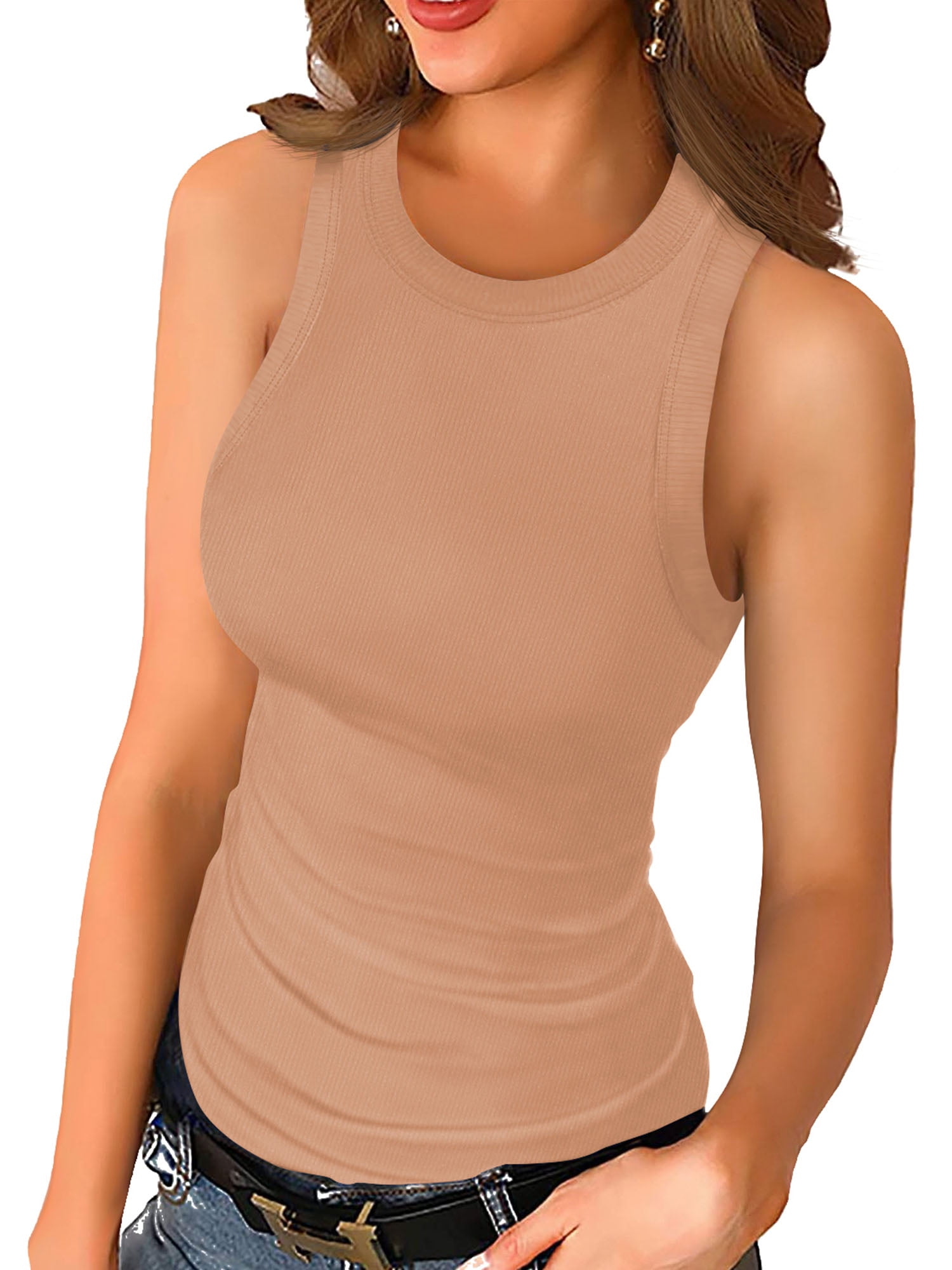 Women's Summer Sleeveless Casual Camisole Shirt Slim Knit Ribbed Tank Tops