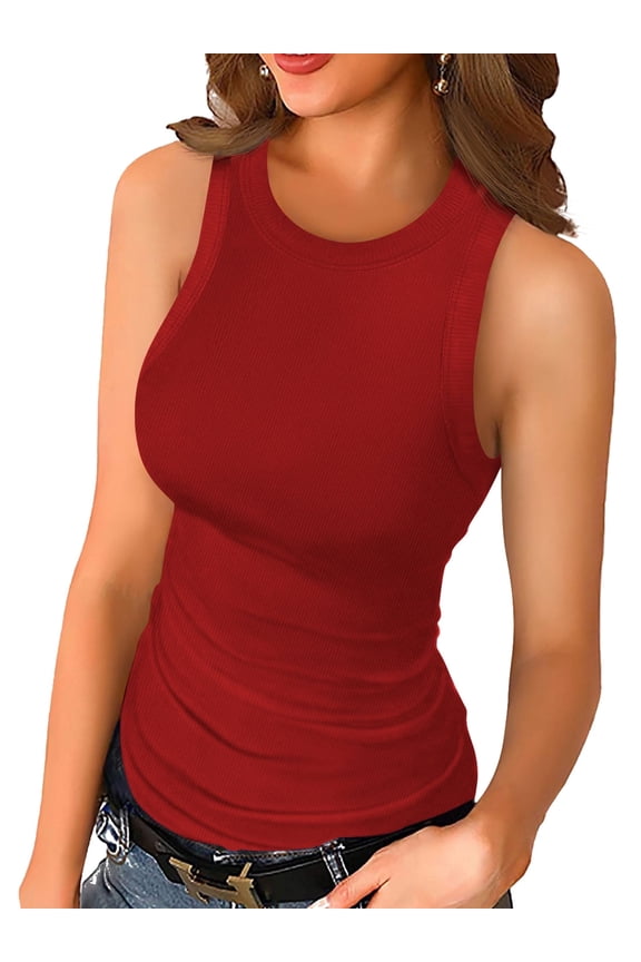 Women's Summer Sleeveless Casual Camisole Shirt Slim Knit Ribbed Tank Tops
