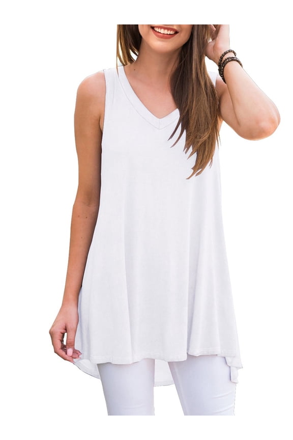 Womens Summer Casual T-Shirt V-Neck Sleeveless Tunic Tops for Leggings Loose Blouse Shirt
