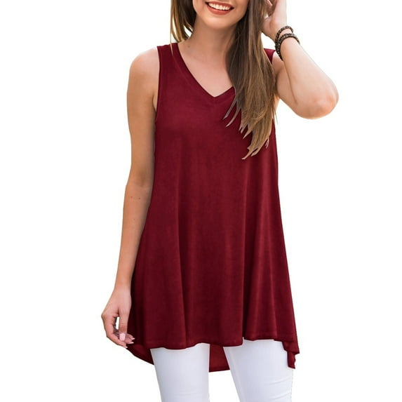 Anygrew Womens Summer Casual T-Shirt V-Neck Sleeveless Tunic Tops for Leggings Loose Blouse Shirt