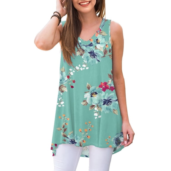 Anygrew Womens Summer Casual T-Shirt V-Neck Sleeveless Tunic Tops for Leggings Loose Blouse Shirt
