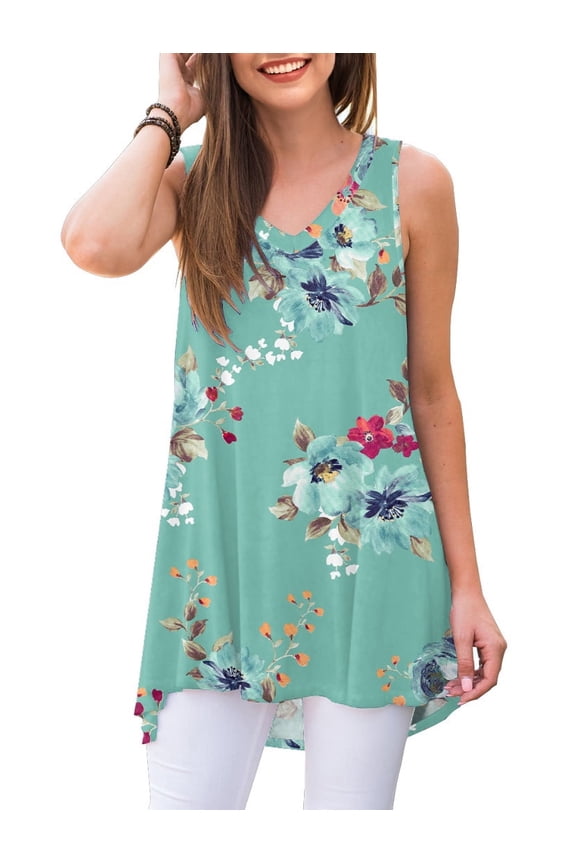 Womens Summer Casual T-Shirt V-Neck Sleeveless Tunic Tops for Leggings Loose Blouse Shirt