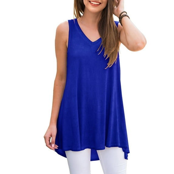 Anygrew Womens Summer Casual T-Shirt V-Neck Sleeveless Tunic Tops for Leggings Loose Blouse Shirt