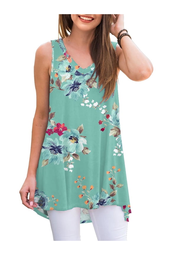 Womens Summer Casual T-Shirt V-Neck Sleeveless Tunic Tops for Leggings Loose Blouse Shirt