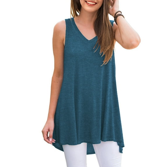Anygrew Womens Summer Casual T-Shirt V-Neck Sleeveless Tunic Tops for Leggings Loose Blouse Shirt