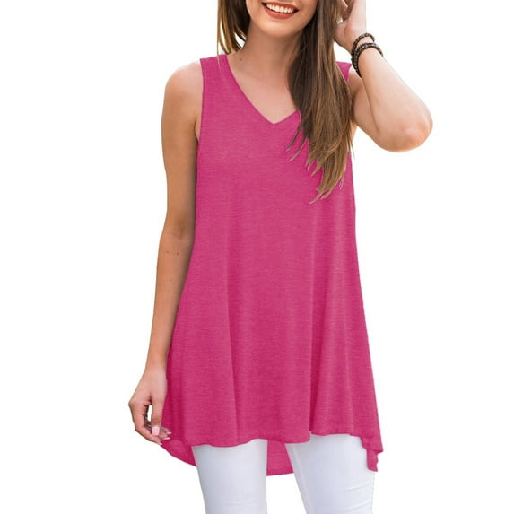 Anygrew Womens Summer Casual T-Shirt V-Neck Sleeveless Tunic Tops for Leggings Loose Blouse Shirt