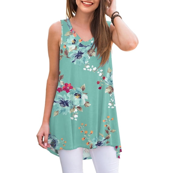 Anygrew Womens Summer Casual T-Shirt V-Neck Sleeveless Tunic Tops for Leggings Loose Blouse Shirt