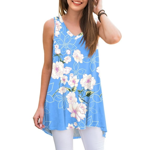 Anygrew Womens Summer Casual T-Shirt V-Neck Sleeveless Tunic Tops for Leggings Loose Blouse Shirt