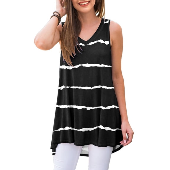 Anygrew Womens Summer Casual T-Shirt V-Neck Sleeveless Tunic Tops for Leggings Loose Blouse Shirt