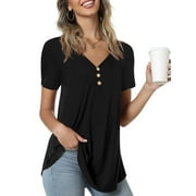 Anygrew Womens Summer Short Sleeve Tunic Tops Loose Fit Casual Blouses
