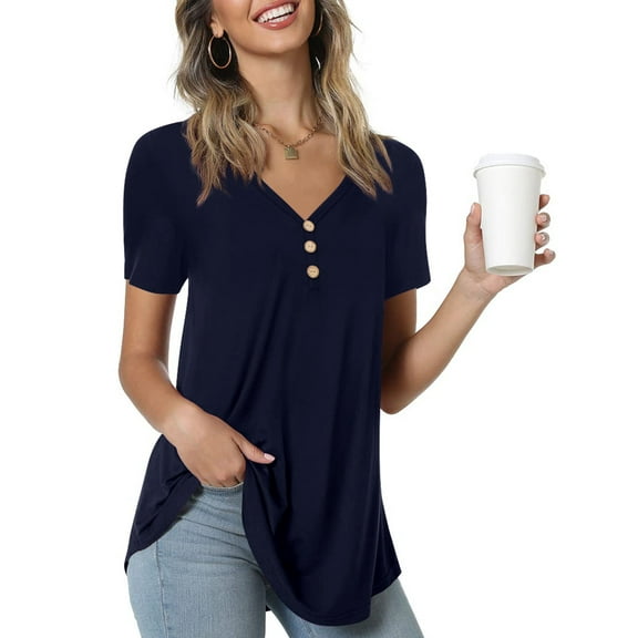 Anygrew Womens Summer Short Sleeve Tunic Tops Loose Fit Casual Blouses