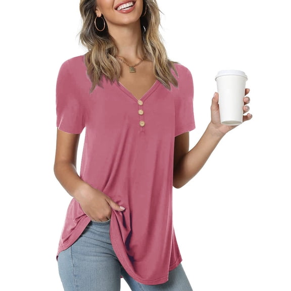 Anygrew Womens Summer Short Sleeve Tunic Tops Loose Fit Casual Blouses