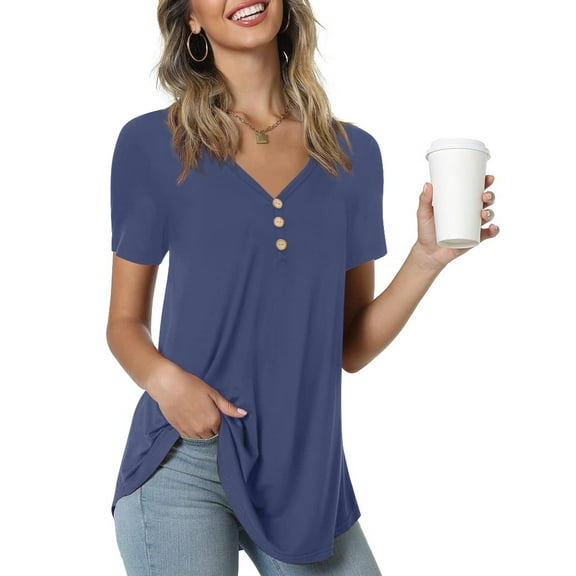 Anygrew Womens Summer Short Sleeve Tunic Tops Loose Fit Casual Blouses