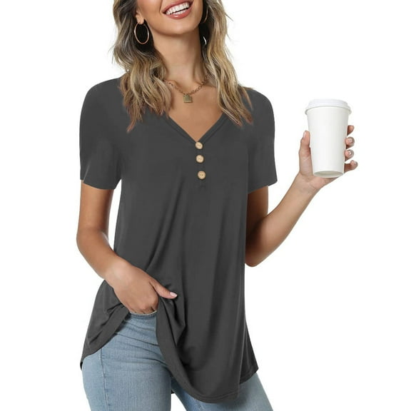 Anygrew Womens Summer Short Sleeve Tunic Tops Loose Fit Casual Blouses