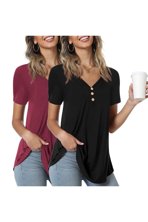 Womens Summer Casual T-Shirt V-Neck Sleeveless Tunic Tops for Leggings Loose Blouse Shirt