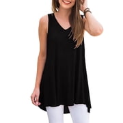 Anygrew Womens Summer Casual T-Shirt V-Neck Sleeveless Tunic Tops for Leggings Loose Blouse Shirt
