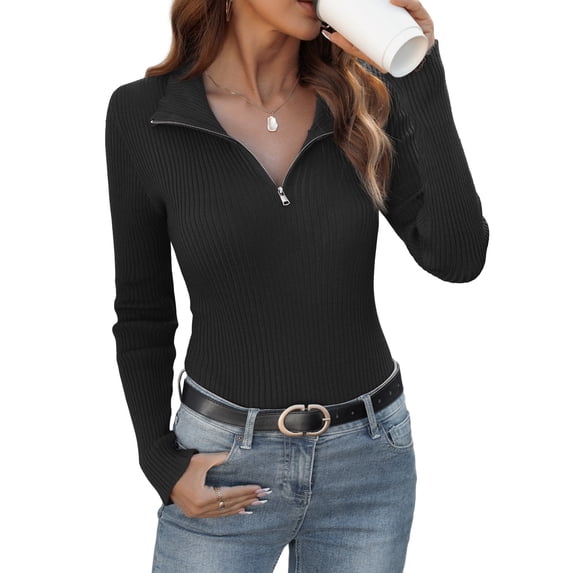 Anygrew Womens Sweater Long Sleeve Knit 2026 Fall Quarter Zip Fitted Business Casual Work Warm Pullover Tops