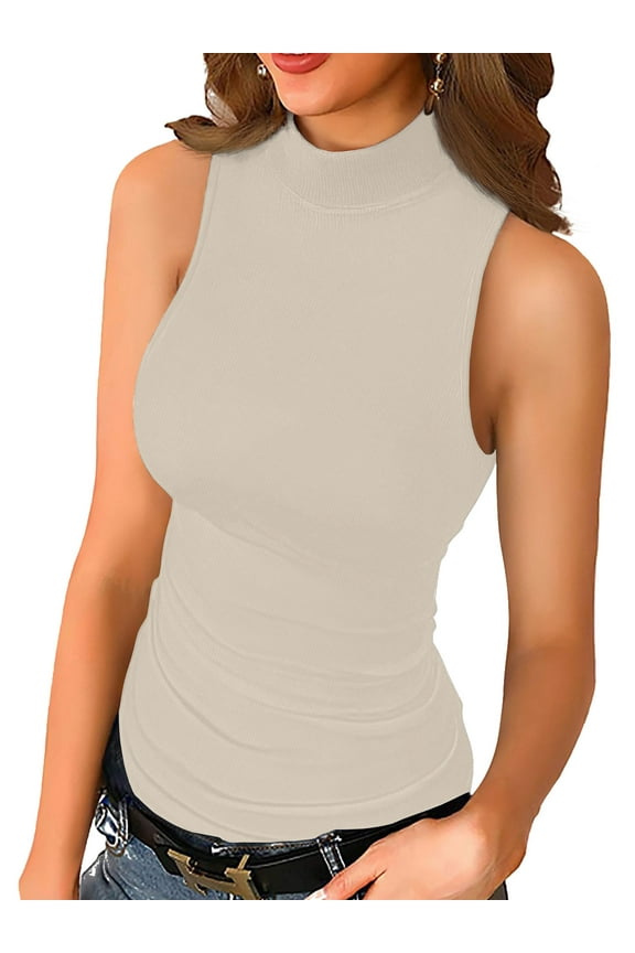 Womens Tank Top Summer Sleeveless Shirts Sexy High Neck Casual Basic Ribbed Fitted